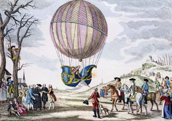Jacques Alexandre César Charles launches his balloon on the 1st December 1783.