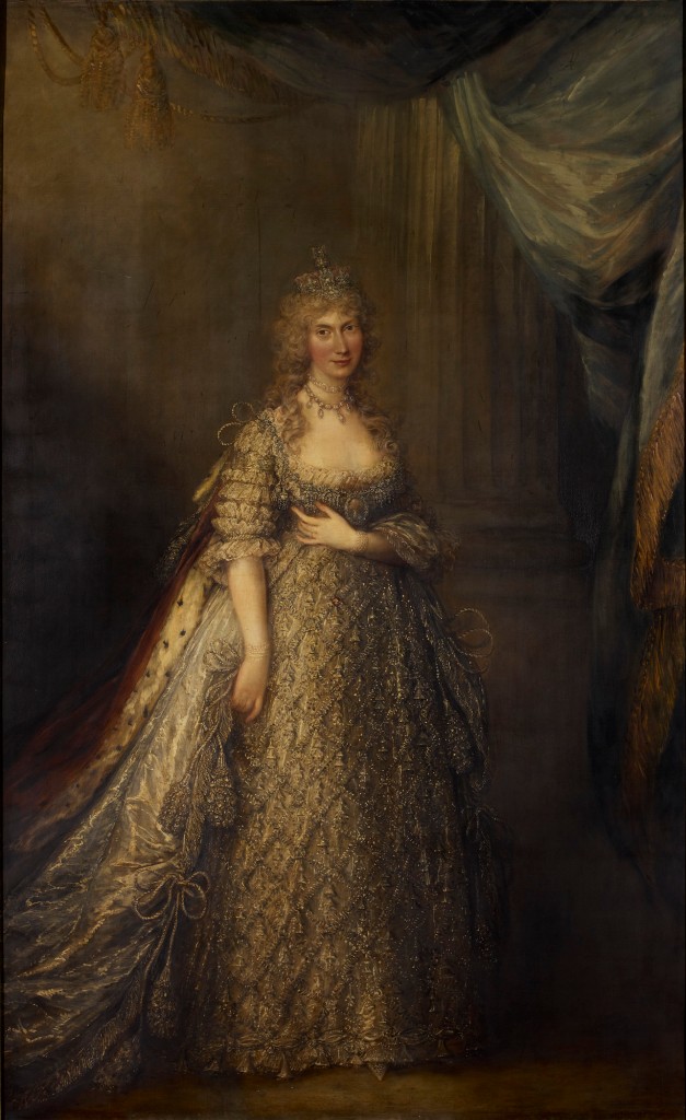 Caroline of Brunswick when Princess of Wales, depicted in her wedding dress by Gainsborough Dupont, 1795-96. Royal Collection Trust/© Her Majesty Queen Elizabeth II 2017