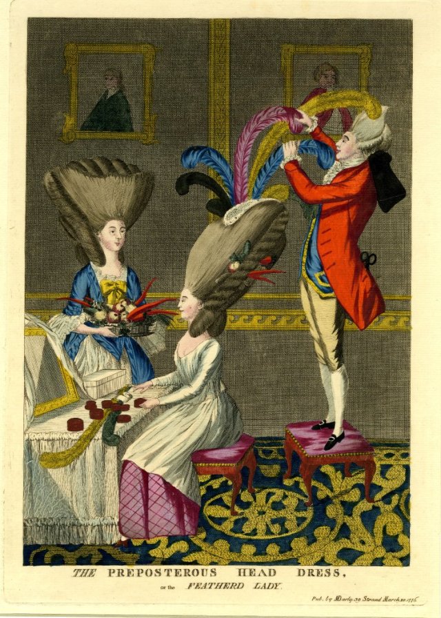 The preposterous head dress, or the featherd lady, 1776.