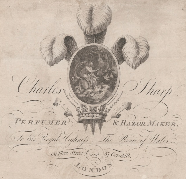 Trade card for Chartes and sharp perfume and razor makers. Yale Center for British Art 